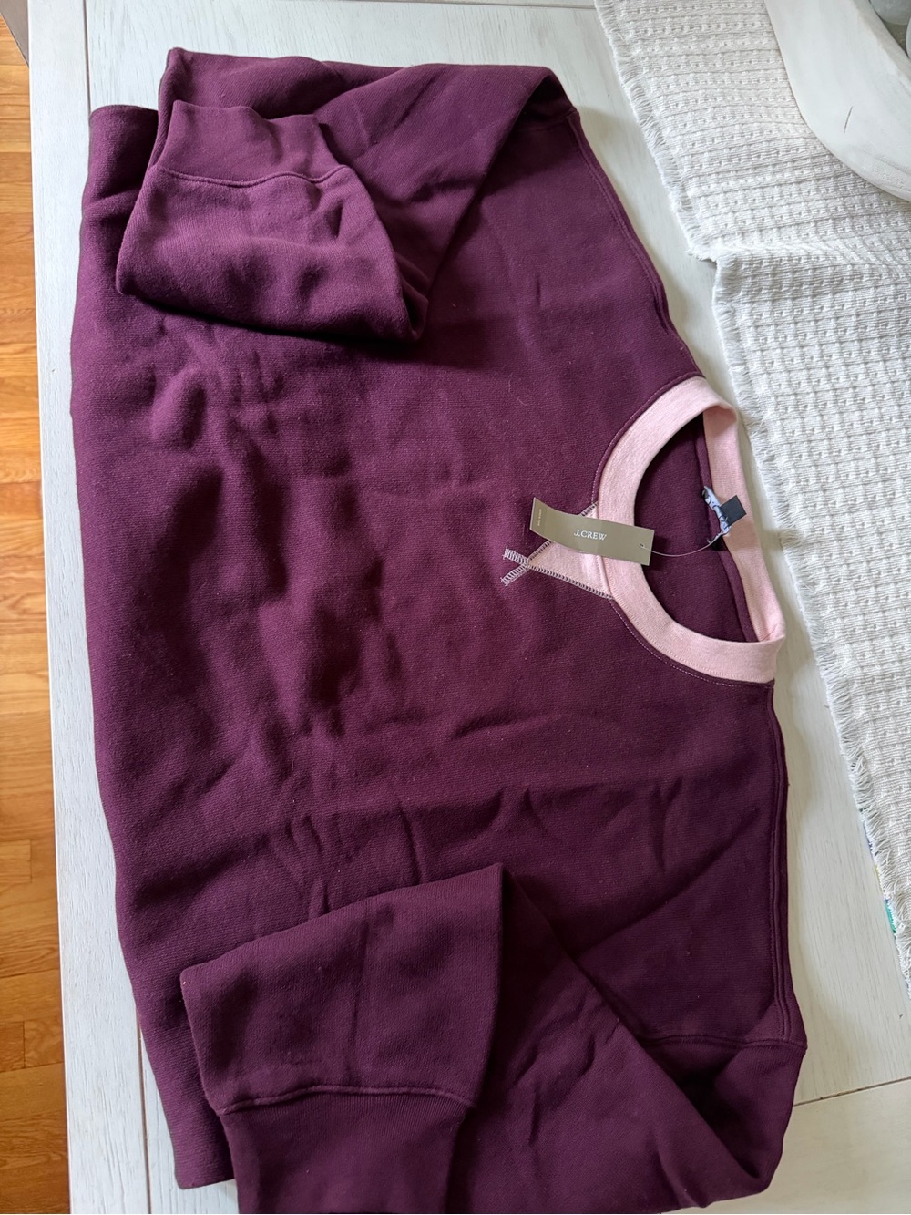 J. Crew Burgundy Sweatshirt with Pink Crewneck Trim
